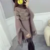 Suéter Pulóver de Cuello Alto para Mujer Otoño e Invierno Abrigo Murciélago Nuevo Holgado de Longitud Media Chal con Borlas Blusa de Punto de Lana