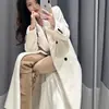 Abrigo de lana blanco de longitud media para mujer, nuevo estilo otoño/invierno 2026, con forro de plumón, talla petite, abrigo de lana de alta gama