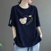 Camiseta de Manga Curta para Mulheres para Comércio Exterior Transfronteiriço, Novo Estilo Quente de Verão, Corte Solto, Tamanho Grande, Versátil, Gola Redonda, Estampada, Top Emagrecedor