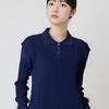 Outono e Inverno Novo Gola Polo Listras nas Axilas Manga Longa Fivela Pulôver Elegante Simples Tricô Comprimento Médio Vestido de Tricô