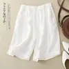 Pantalones cortos de pierna ancha de algodón y lino, de verano, holgados, de cintura alta, corte ajustado, casual, vintage, color liso, hasta la rodilla