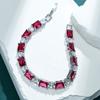 Pulseira de Diamante Sintético Vermelho Safira de Linha Única Moda Luxo Leve Transfronteiriça Pulseira de Diamante Quadrado Cor Vermelho Sangue de Pombo com Senso Avançado