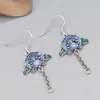 Pendientes de Flor Artesanales de Gota de Pegamento y Gota de Aceite de Plata de Ley 925 con Gancho para la Oreja Colgante Retro Desgastado Pendientes con Borla Accesorios