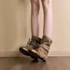 Botines de cordones estilo retro Chuyuji para mujer, estilo desierto occidental, versátiles, botas de moda adelgazantes, botas estilo Martin atmosféricas