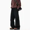 Calça Casual Reta com Padrão de Espinha de Peixe Pequena Fragrância Estilo Americano para Homens no Outono, Calça Plissada, Calça de Perna Larga Solta e Fluida
