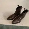 Botas Western de piel de vaca con punta fina y corte en V, Botas de estilo Chelsea retro francés para mujer con pliegues y ajuste ceñido, Botines de piel genuina con tacón grueso
