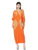 Vestido plisado de moda transfronteriza para mujer, nuevo, elegante, de alta gama, con escote en V, mangas de murciélago bronceadas, suelto, talla grande, vestido largo