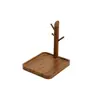 Prateleira de chaves quadrada de madeira maciça na cor nogueira para atacado, design de galho de árvore, organizador de mesa elevado para hall de entrada, decoração de armazenamento simples