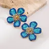 Aretes de Flor de Rafia Tejida Hecha a Mano He Ming Jewelry con Pasador de Plata S925 Accesorios de Estilo Vacacional de Lujo Ligero de Gama Alta