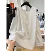 Chaleco Camisa de Rayas Verticales Retro Japonés para Mujer, Moda de Verano Versátil Holgado Adelgazante Cuello Redondo Sin Mangas