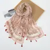 Nuevo Pañuelo Transfronterizo Elegante y Versátil con Estampado Cachemir Paisley para Mujer, Chal Largo Delgado Hecho a Mano con Flecos de Algodón y Lino