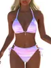 Maiô bikini de cor sólida europeu e americano, BIKINI sexy e moderno de três peças, novo modelo 2027, moda praia para atacado em férias na praia