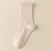 Meias de Lã para Mulheres, Novidades de Outono e Inverno, Simples e Versáteis, Borda Franzida, Meias Longas de Algodão Estilo Ins no Meio da Panturrilha