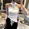 Estilo Coreano Sexy Revelador de Pecho Top Cruzado Halter Hombros Descubiertos Sin Mangas Ajustado Camisa Ropa Exterior Chaleco Base Tirantes Mujer Verano