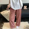 Pantalones de pijama casuales de moda estilo Ins, holgados, tipo perezoso, para el hogar, para mujer, pantalones sencillos a cuadros para caminar que se pueden usar fuera