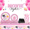 Mm340 Festival de Cinema Rosa Louça Festa Conjunto de Quatro Peças para 8 Pessoas de Pratos de Papel Decorativos para Pipoca, Guardanapos de Papel e Copos de Papel