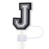 Tapa de pajita de la serie Black Letter, disponible en stock transfronterizo, con pegamento flexible de 10 mm, tapón antipolvo, clip decorativo para pajita de fiesta, venta al por mayor