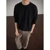 "Textura suave, acabamento fosco macio" camiseta minimalista de gola redonda e manga longa para homens, corte solto, peça básica para outono e inverno, novo modelo 2026