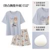 Pijama de Verano de Nuevo Estilo de Algodón Puro de Manga Corta para Mujer con Copas para el Busto, Shorts Delgados con Estampado Lindo, Ropa para el Hogar, Traje Dulce