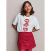 Camiseta 100% Algodão Puro de Manga Curta, Nicho Popular Elegante, Marca da Moda, Estampa de Lábios Doce e Picante, Top Solto Chique para Usar por Cima