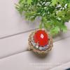 Anillo al por mayor de calcedonia roja con cara de huevo ovalada comparable al jade, estilo étnico de alto hielo, lujo con incrustaciones, anillo vivo