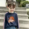 Camiseta de algodón puro estilo americano con tres rayas para niñas, nuevo top holgado de manga larga para primavera y otoño para niños mayores, camiseta básica elegante para niños