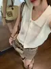 Chaleco de Punto Blanco con Cuello Polo para Mujer, Ropa de Abrigo de Verano, Corte Ajustado, Favorecedor, Espalda Cruzada, Top Corto