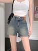 Pantalones cortos vaqueros de cintura alta estilo retro americano para mujer, verano 2024, nuevos pantalones cortos para Spice Girls, pequeños, adelgazantes, de pierna ancha, en forma de A.