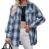 Ropa Femenina Europea y Americana Transfronteriza 2025 Nueva Camisa Amazon Otoño e Invierno Moda Casual Camisa de Cuadros Holgada con Bolsillo para Mujer