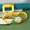 Pulseira de luxo incrustada de cobre com jade Hetian jade branco girassol incrustado pulseira de jade dourado pulseira de jade fornecimento ao vivo