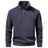 Sudadera de media cremallera de cuello alto para hombre de otoño e invierno transfronteriza, color liso, cuello alto, media cremallera, engrosada, ajuste holgado, jersey informal