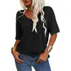 Camiseta de Mujer Cuello en V Manga Corta Camisa Holgada Casual Color Sólido Top Básico