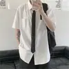 Camisa de Verano de Manga Corta para Hombre Estilo Coreano a la Moda Suelta Combinable Manga Corta Estilo Hong Kong Casual Estudiantes Cárdigan