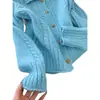 Nuevo Suéter Cardigan Estilo Perezoso Suave Holgado Temperamento Elegante Cardigan Chaqueta Tejido de Cable Cardigan de Cable Solapa Azul
