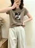 Fornecimento direto de camisetas de algodão canelado de 220g para mulheres da fábrica de origem, tops de manga curta slim fit para o verão, Treze Linhas de Guangzhou