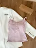 Nova Camisole Simples Listrada Estilo Coreano com Bojo Embutido, Blusa Botão Quente para Mulheres, Slim-Fit, Camada Base Versátil