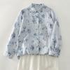 Foto Real de Camisa Azul Floral Nueva de Otoño, Camisa Estampada, Camisa Estampada Artística Francesa, Top Versátil para Mujer