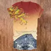 Camisa de mujer personalizada con estampado digital 3D de jazmín de invierno vibrante y mariposas transfronterizas, cuello en V, manga corta