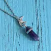 Colar Pingente de Pássaro de Metal Antigo Retrô Europeu e Americano Cruzado Cadeia de Suéter com Pingente Hexagonal de Cristal de Imitação