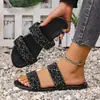 Sandalias planas de verano casuales para mujer, de punta abierta, con lentejuelas y punta redonda, talla grande