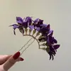 Nuevo Pasador de Pelo Morado Estilo Chino Accesorio para el Cabello para Mujer, Estilo Antiguo Hanfu Cheongsam Clip Lateral Flor de Pelo Estilo Festivo Adorno para el Cabello