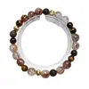 [Seda Marrón Brillante] Pulsera de Cristal Natural Súper Siete Negro Dorado para Mujer Más Fácil de Combinar Regalo Pulsera de Cristal Blanco Venta al por Mayor