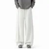 Pantalones deportivos casuales de pierna ancha holgados de corte inclinado gris pesado de pierna recta con caída, de marca moderna estilo americano/personalizado para hombres y mujeres, para otoño