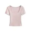 Ropa de Mujer al por Mayor Transfronteriza Estilo Europeo y Americano Verano 2026 Nuevo Color Sólido Sexy Ajustado Cuello Cuadrado Manga Corta Camiseta Top