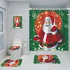 Serie de Decoración Navideña Cortina de Ducha Baño de Hotel Pintura de Decoración Navideña Cortina de Ducha Impermeable sin Perforaciones Juego de Alfombrilla de Baño