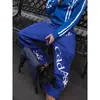 Pantalones de chándal azules estampados, holgados, de estilo callejero americano, unisex, diseño casual suelto, versátiles, deportivos, hasta el suelo