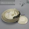 Prato redondo de melamina de imitação de porcelana de lótus verde, prato fundo de arroz frito, prato grande de plástico para comida ocidental, prato mensal de sopa