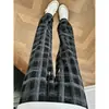 Calça xadrez azul céu de seda gelada para homens, estilo fino de verão, estilo retrô americano preguiçoso, calça de perna reta, calça casual cleanfit