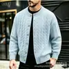 Cárdigan de Punto Trenzado con Cuello Redondo para Hombre Abrigo Suéter de Manga Larga Talla Grande Europeo y Americano Top Cálido Engrosado Otoño e Invierno