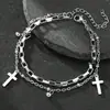 Joias Transfronteiriças Europeias e Americanas, Pulseira Cruzada Estilo Retrô Escuro da Moda, Pulseira Cruzada Simples Moderna com Contas Bolinha